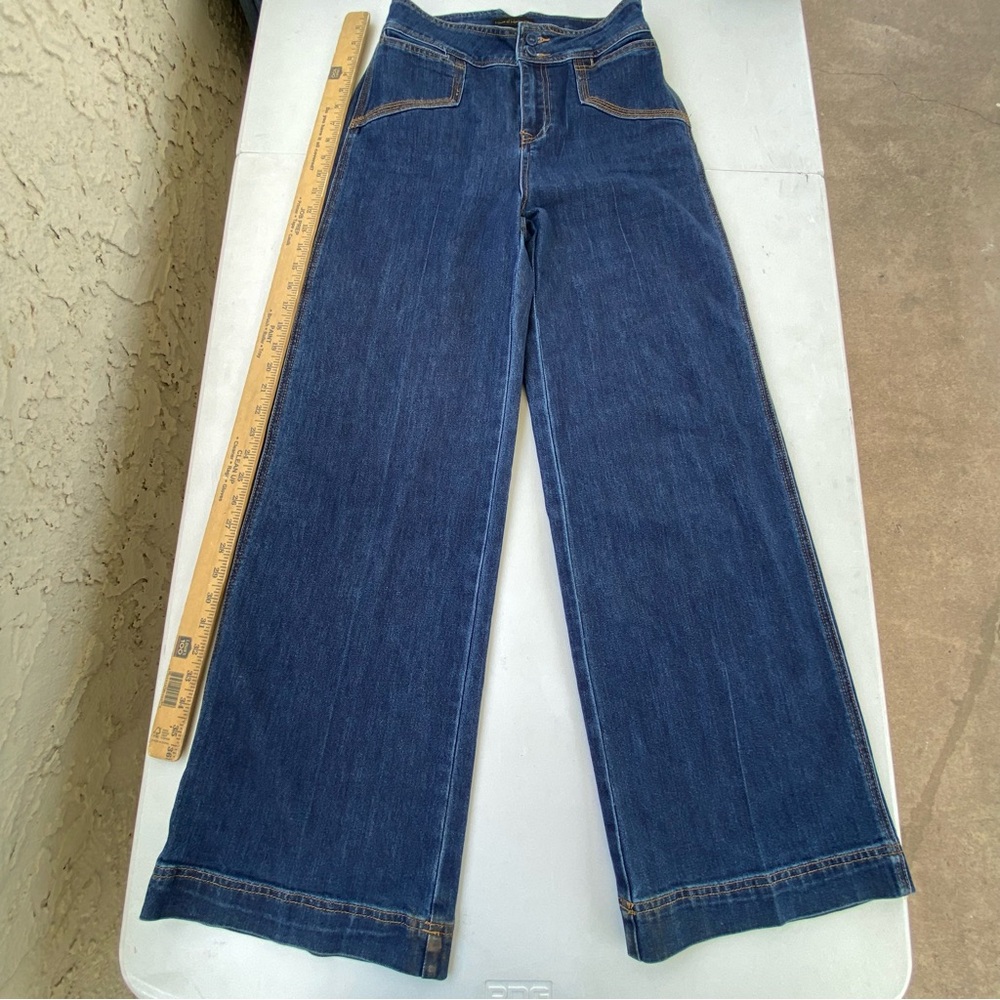 House of Harlow 1960 Women 26 Blue Wide Leg High Rise Denim Jeans cinchback